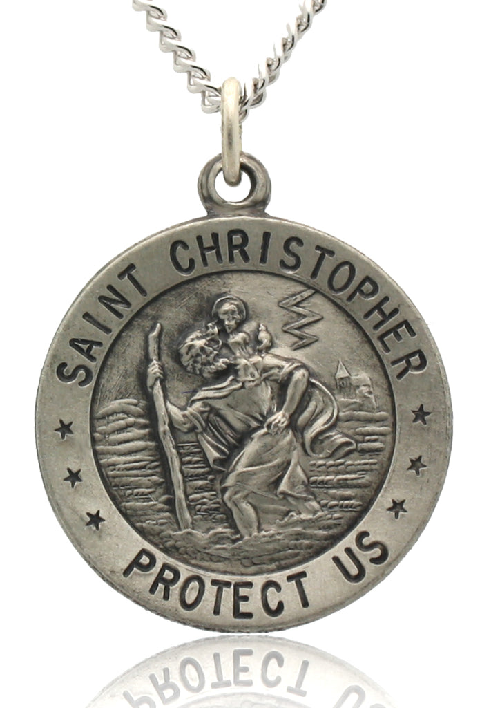 SAINT CHRISTOPHER PROTECT Us Medal Pendant Necklace For Men And Woman  Silvery $8.48 - PicClick AU